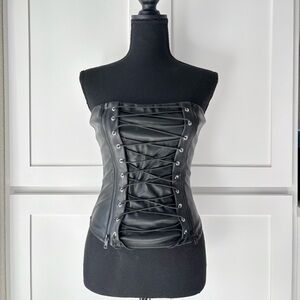 Black Faux Leather Corset Strapless top